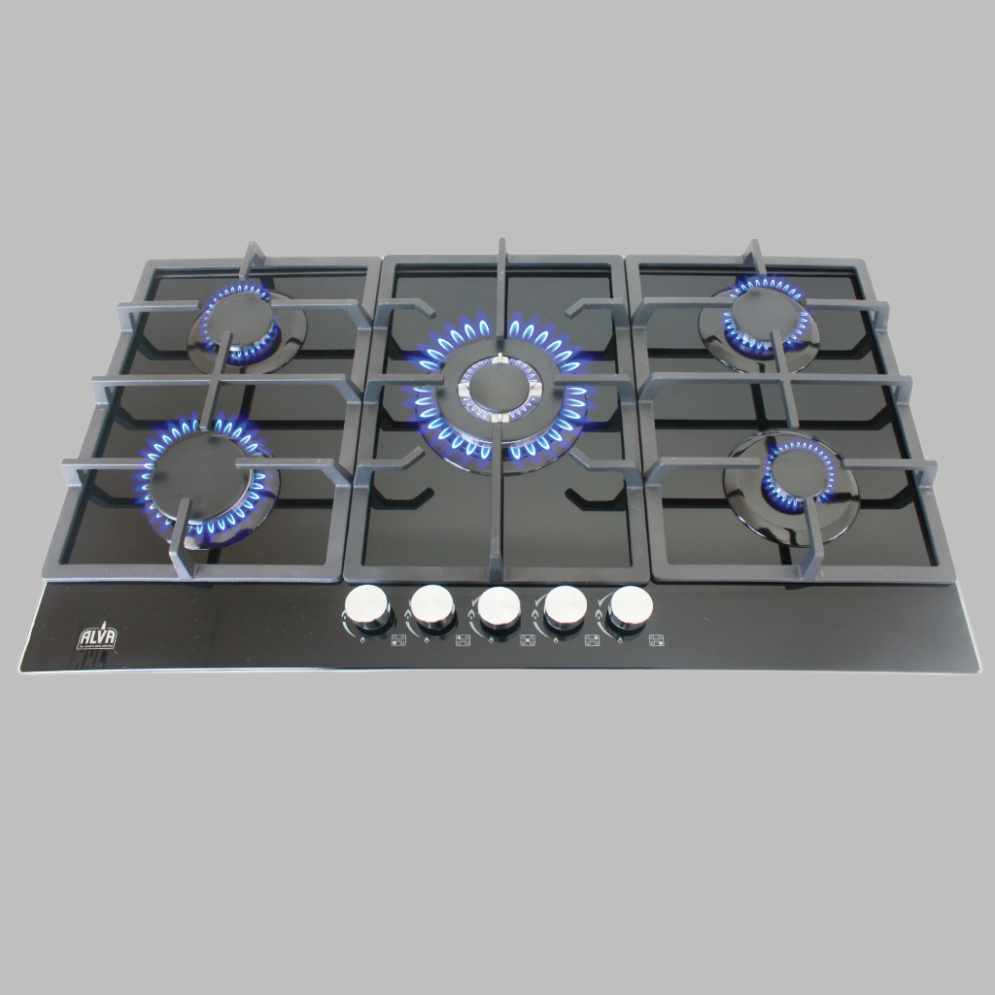90cm 5 Burner Gas Hob Glass Top
