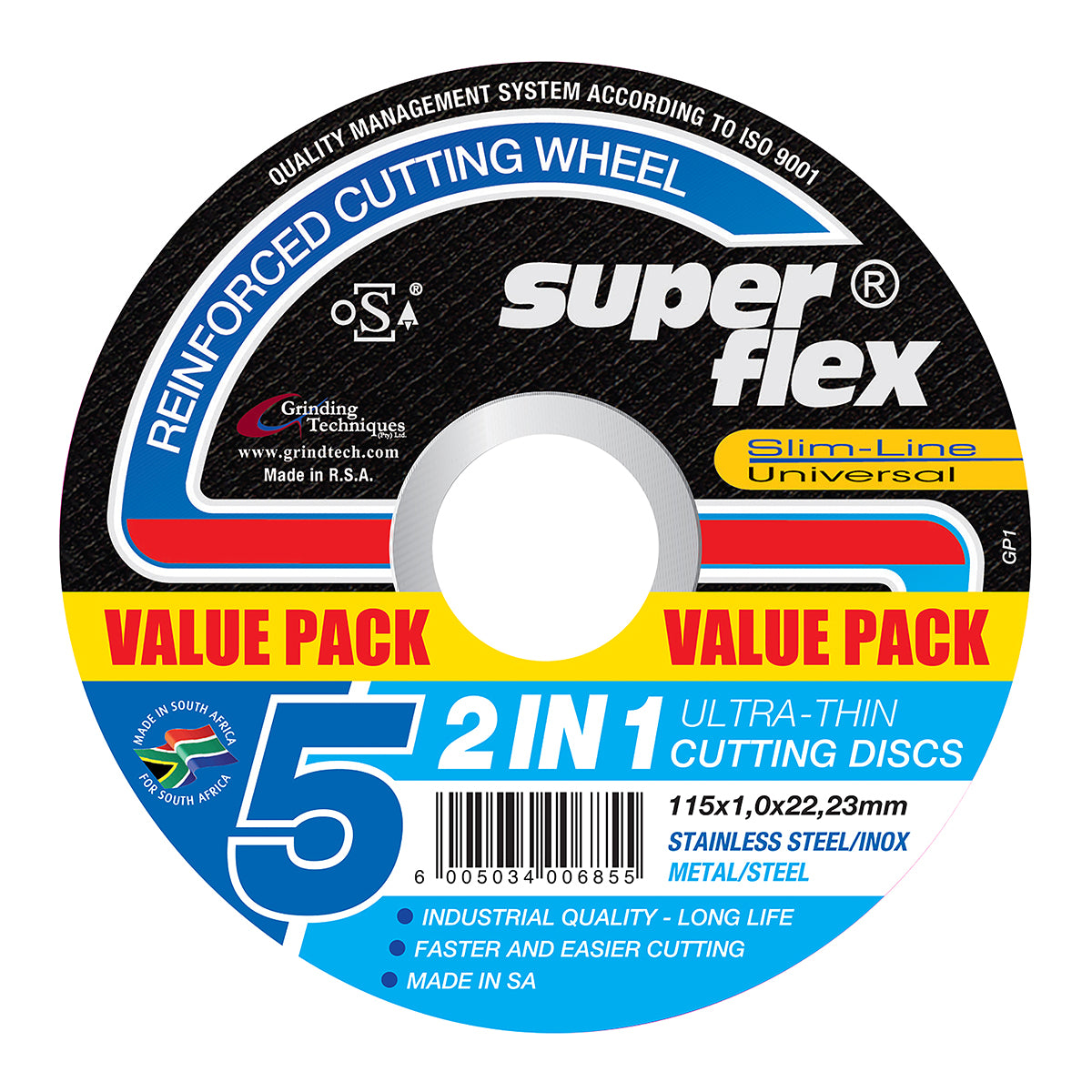 Superflex Cutting Disc 2 In1 Flat 115 X1.0 Mm 5 Pack