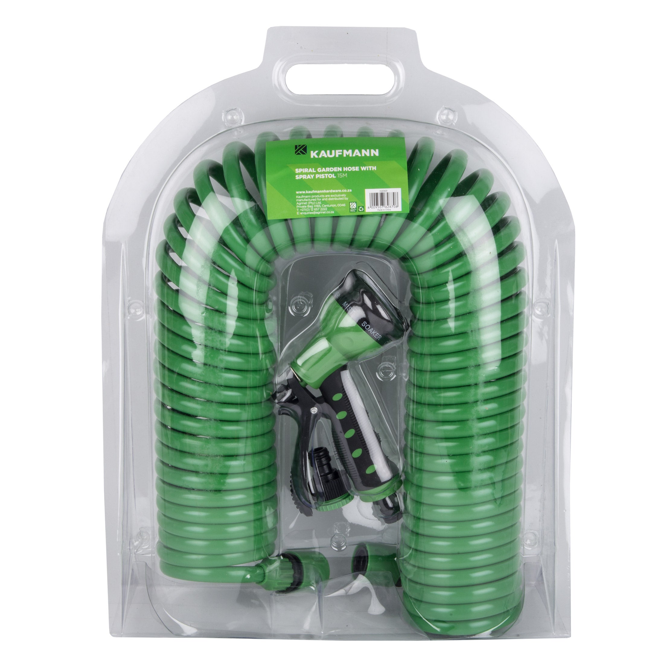 Kaufmann 15 M Spiral Garden Hose+Pistol+Couplings