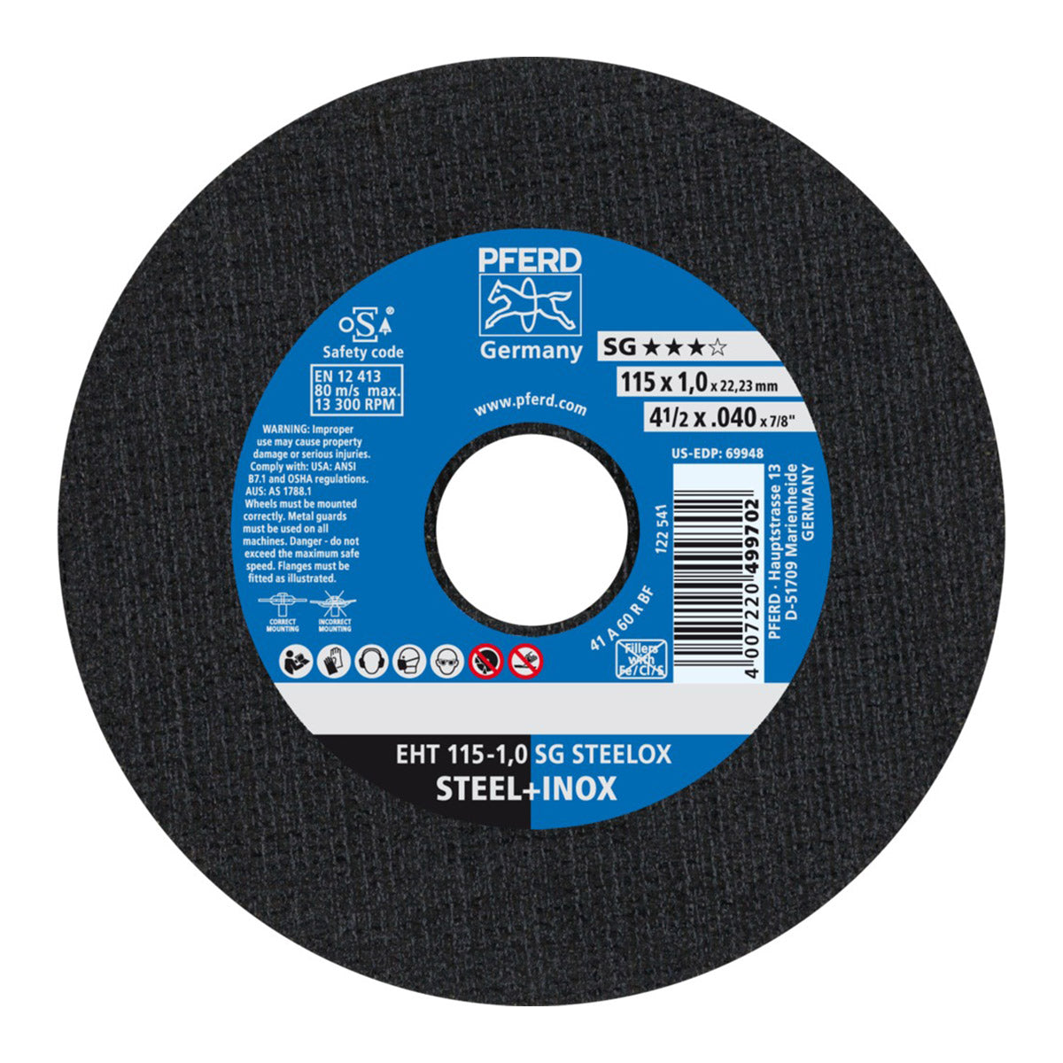 Pferd Cutting Disc Steel Inox 115 Mm X1.0 Mm Sg