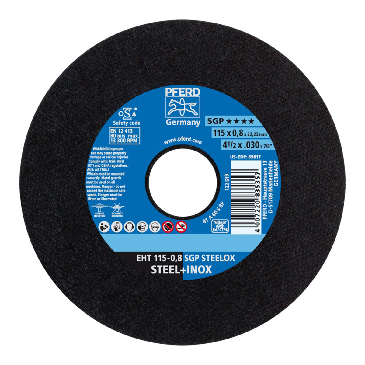 Pferd Cutting Disc Steel Inox 115 Mm X0.8 Mm Sgp