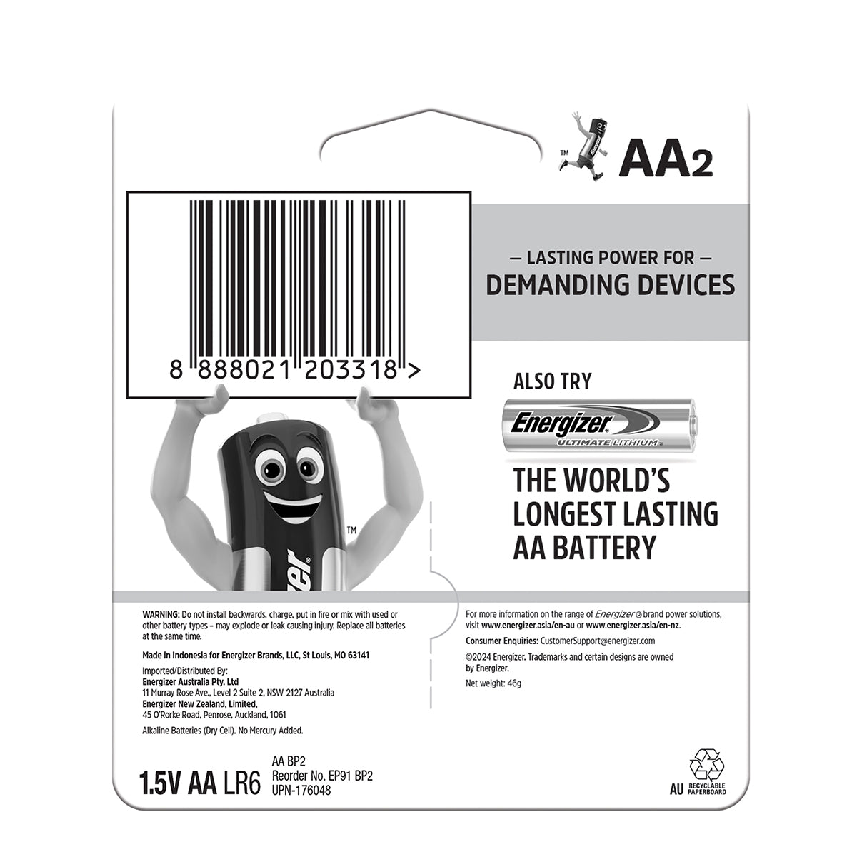 Energizer Battery Max Plus Aa 2 Pack