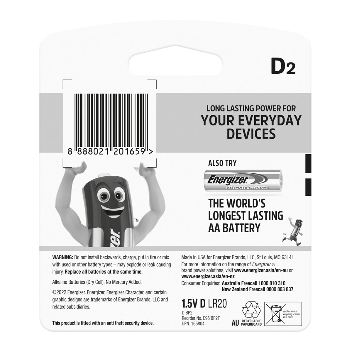 Energizer Battery Max D 2 Pack