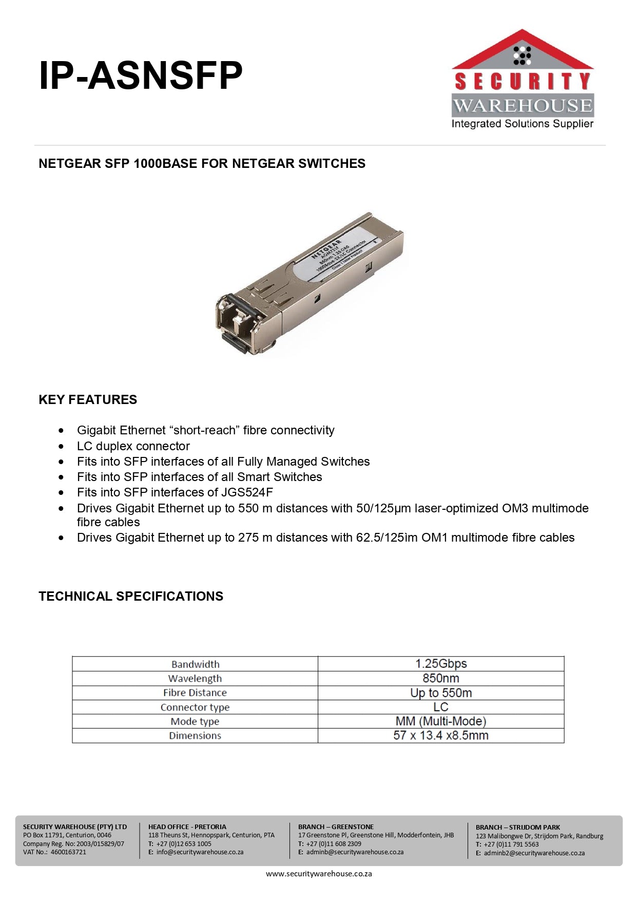 Netgear SFP 1000 Base For Netgear Switches