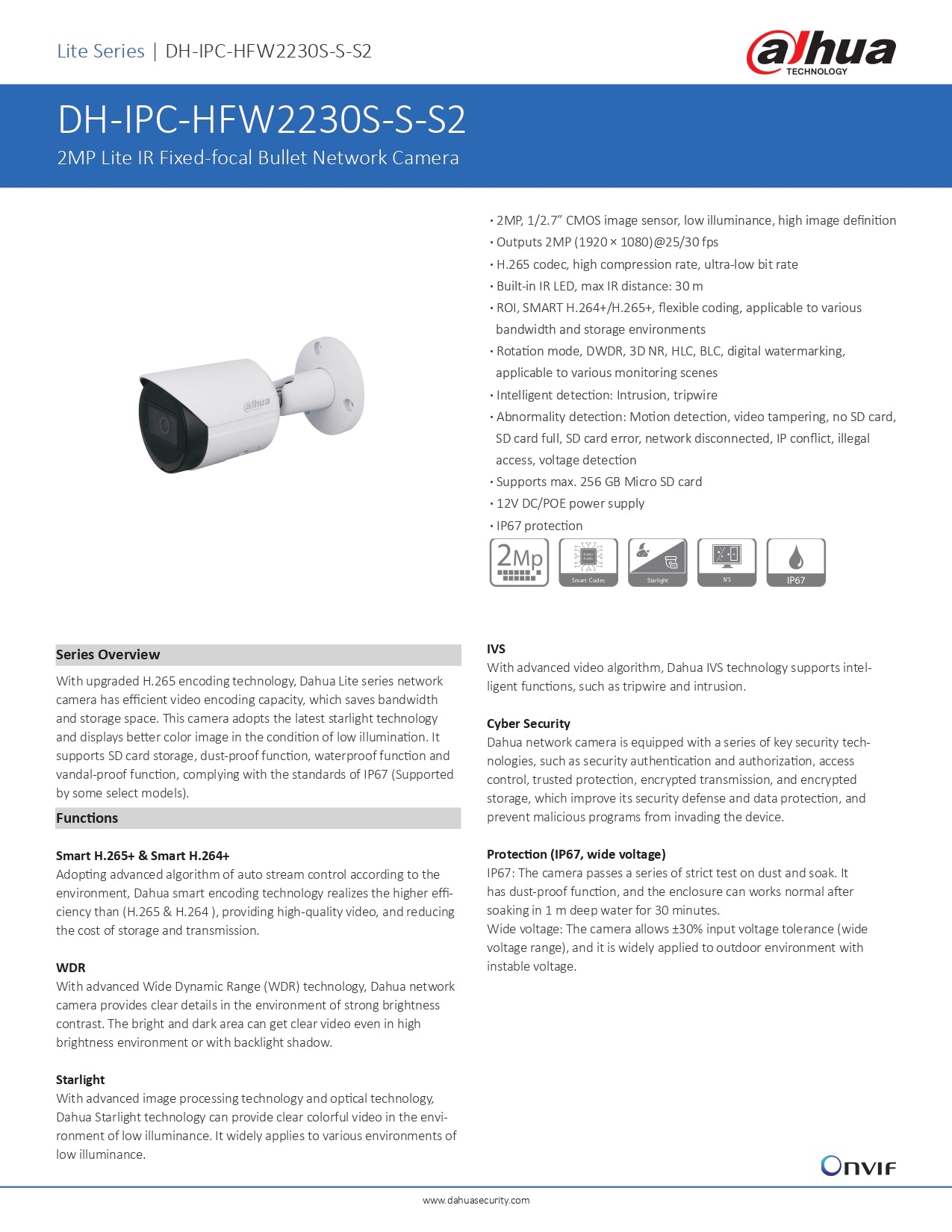 Dahua Cylindrical 2MP 2.8MM Lens 30M IR POE