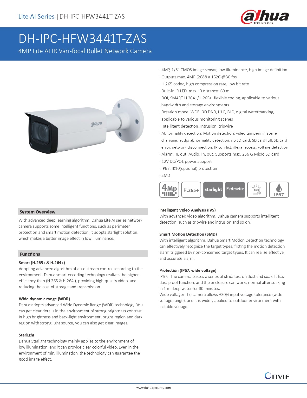 Dahua Cylindrical 4MP 2.7-13.5MM MOTO LENS 60M IR POE SD SLOT W/AUDIO