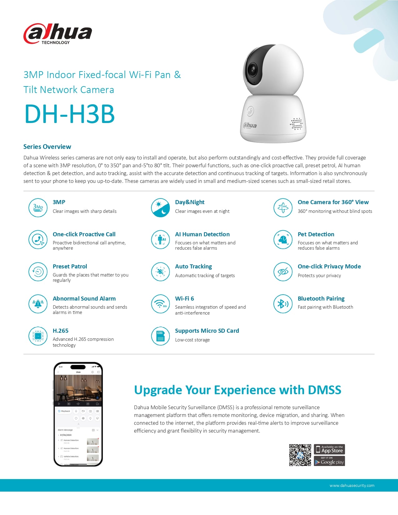 Dahua Pan Tilt 3MP 10M IR 3.6M Wireless Indoor