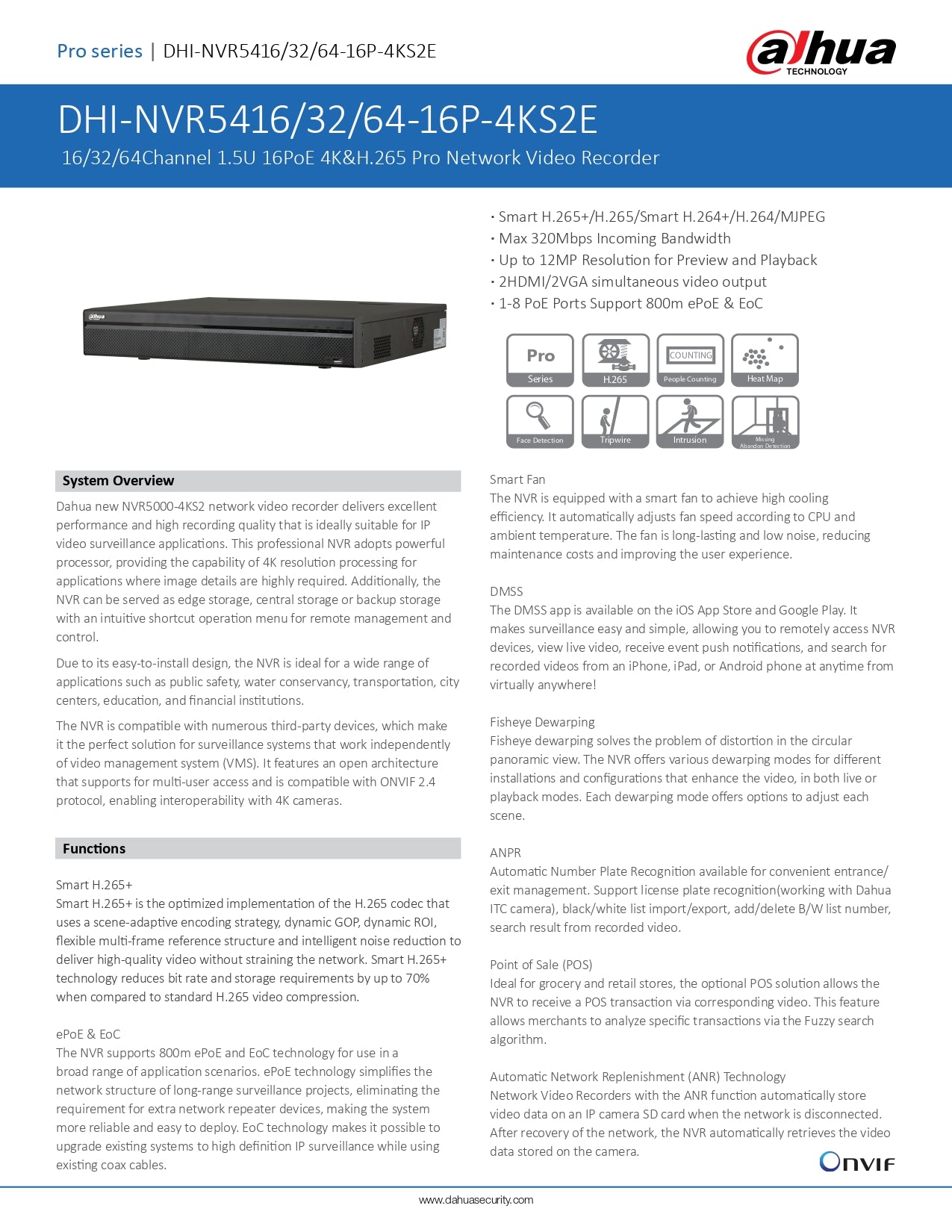 Dahua 32CH NVR 320MBPS 4 SATA Slots POE, EPOE Excl HDD Wizmind
