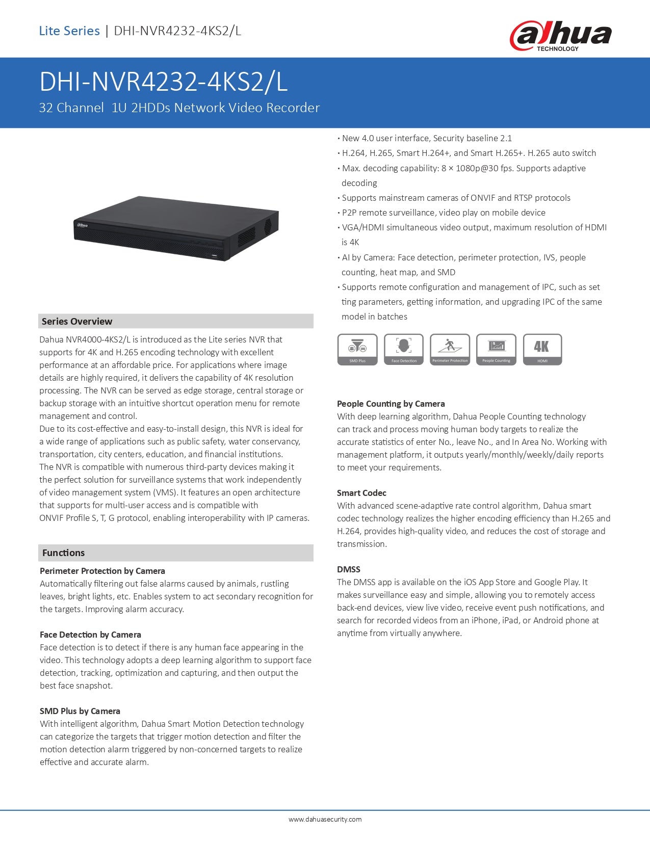 Dahua 32CH NVR 160MBPS 2 SATA Slots 16CH NO POE, Excl HDD Lite