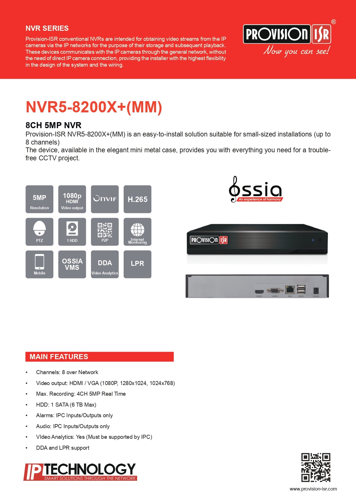 Provision NVR 8CH 5MP 1 SATA NO POE