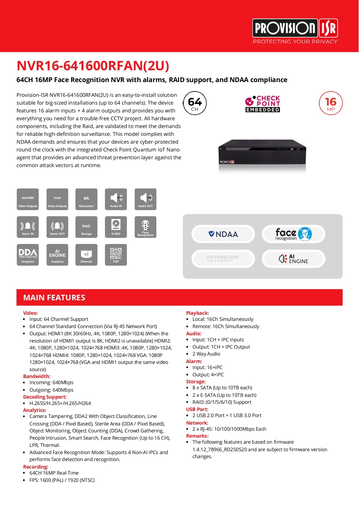 Provision NVR 64CH 8MP 8 SATA Raid