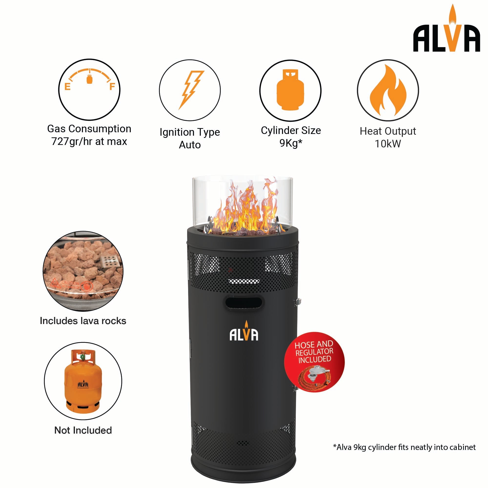 Short Stand Firepit Gas Patio Heater (With Lava Stones)