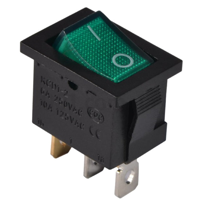 Rocker Switch Illuminated Green 12 V 15 A Spst 13x19 Kcd1 2 101 N Green