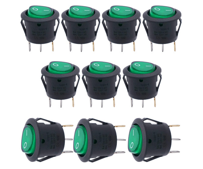 Round Rocker Switch 240 Vac 6 A Gr Spst Illuminated 100/Bag Kcd1 5 101 N 220 Gr