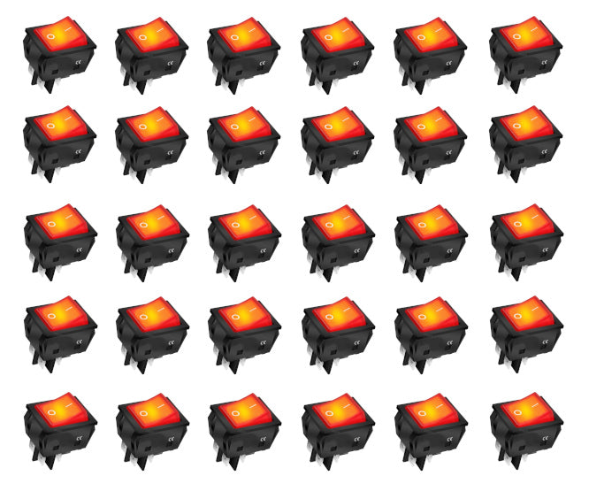 Large Rocker Switch Dpst 29x22 Red Iluminated 50/Box Kcd2 2 201 N 220 V