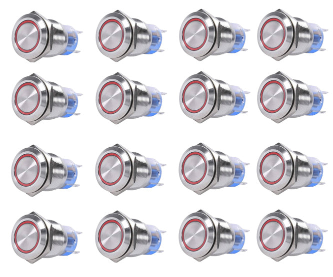 Push Button Switch No/Nc Spdt 5 A 12 V M19 D=22 L=35 Mom Red 40/Box Las3 19 F W11 Em Rd