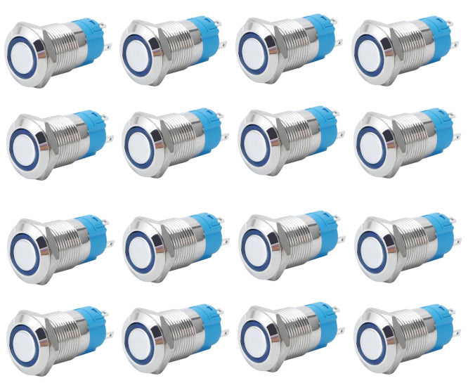 Push Button Switch 1x No/Nc Spdt 5 A 12 V M19 D=22 L=35 Latching Blue 40/Box Las3 19 F W11 El Bl