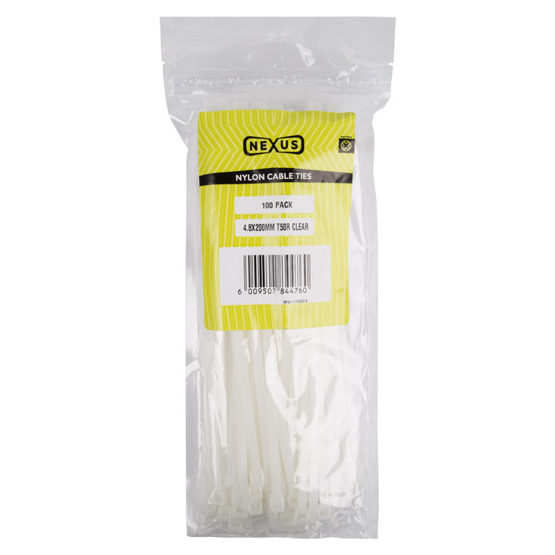 Nexus Cable Ties T50 R 4.8 Mmx200 Mm White 100 Pack