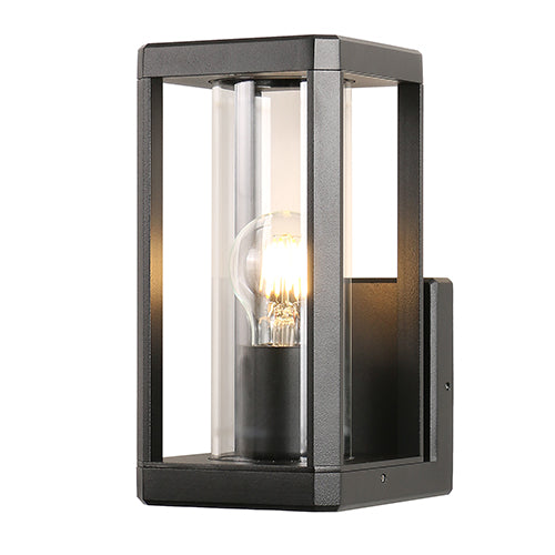 Eurolux Bhok Square Ali Outdoor Wall Light Black With Clear Glass