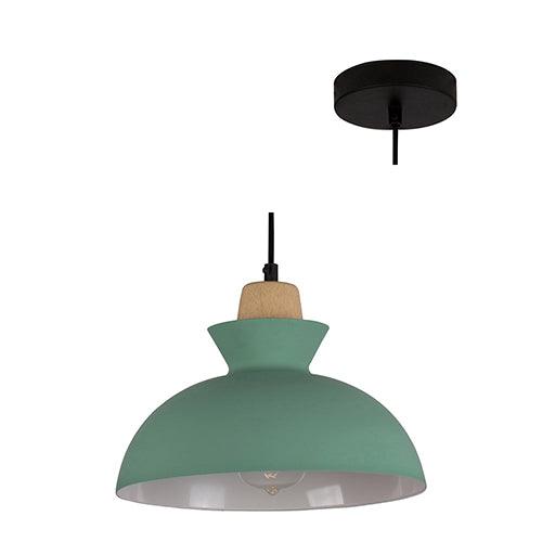 Charlotte Pendant 280mm Green & Wood - Livestainable.co.za