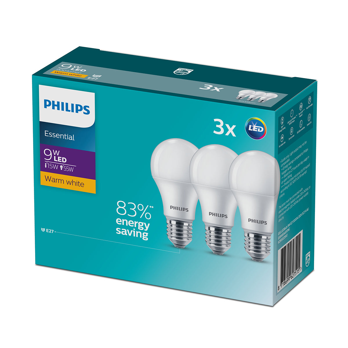 Philips Globe Led 9 W Screw Type Warm White 3 Pack