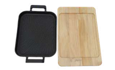 Sizzle Master Cast Iron Pan With Wooden Tray