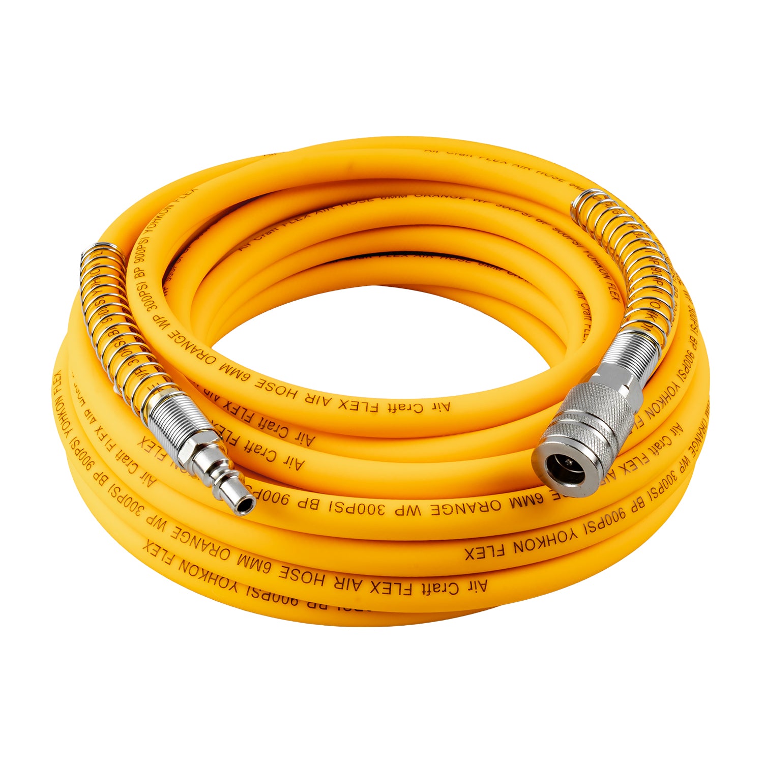 Aircraft Flex Air Hose Kit 6 Mm X 10 M Orange W/Quick Coupler & Connector Yohkon