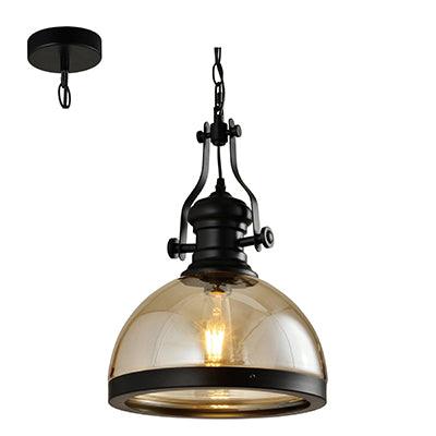 ***Pendant Metal Black & Amber Glass E27 1x60w - Livestainable.co.za