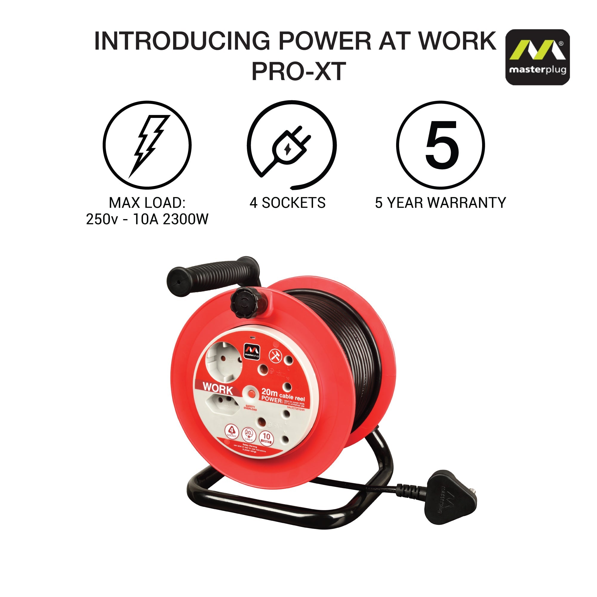 Light Duty 20m Cable Open Reel 4 Socket Without Switch