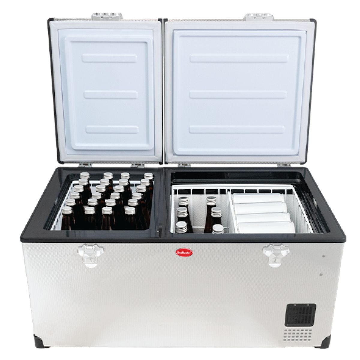 SnoMaster - 92.5L Low Profile Dual Compartment Portable Fridge/Freezer AC/DC - Stainless Steel (SMDZ-LP96D) - Livestainable.co.za