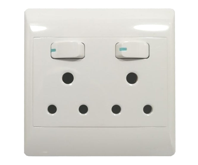 4x4 Dual Mains 16 A Wall Socket Flush Mnt White With Switch Sti 1080