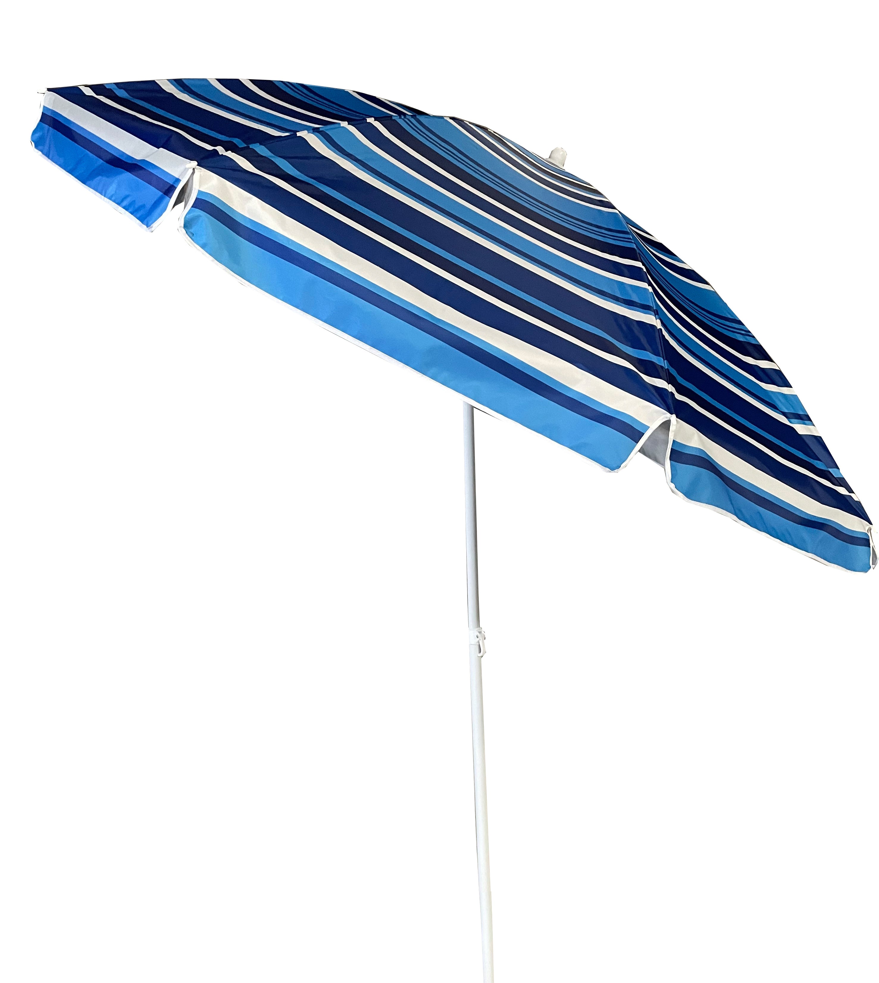 Beach Umbrella Tilt Uv50 Silver 225cm Blue And White Stripes - Livestainable.co.za