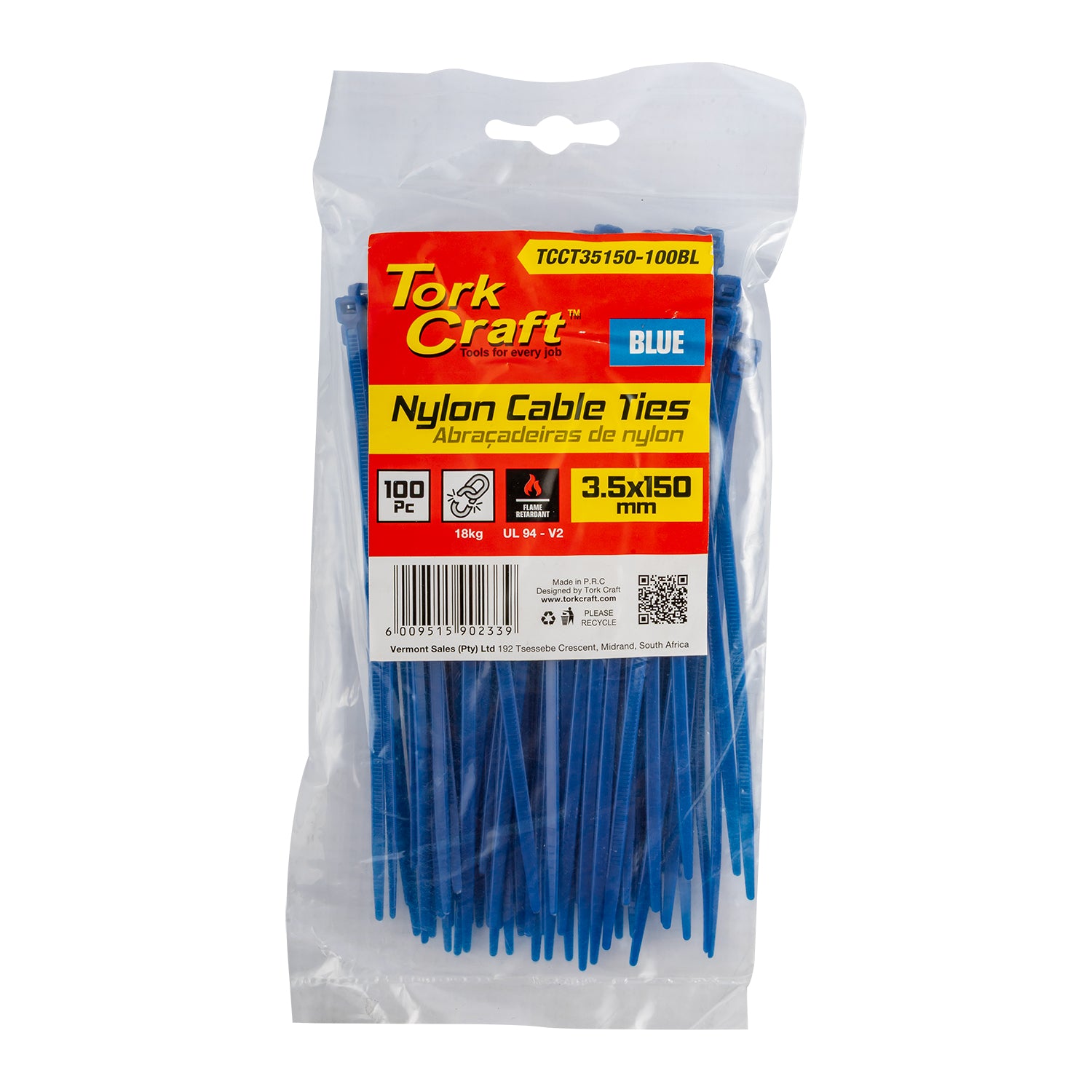 Tork Craft Nylon Cable Ties 3.5 Mm X 150 Mm Blue 100 Pc