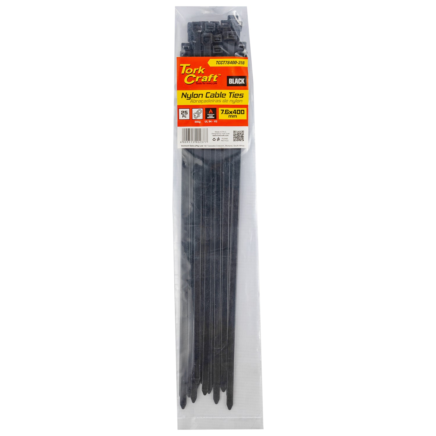 Tork Craft Nylon Cable Ties 7.6 Mm X 400 Mm Black 25 Pc