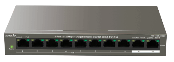 Tenda 100Mbps+2 Gigabit Desktop Switch With 8-Port PoE