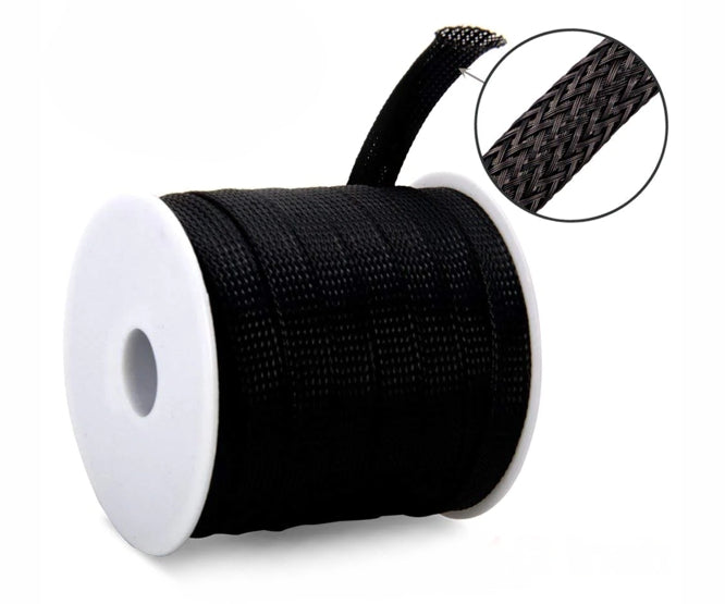 Braided Sleeving Flat14 Exp Od=18mm 10m/Roll Pet14 Bk