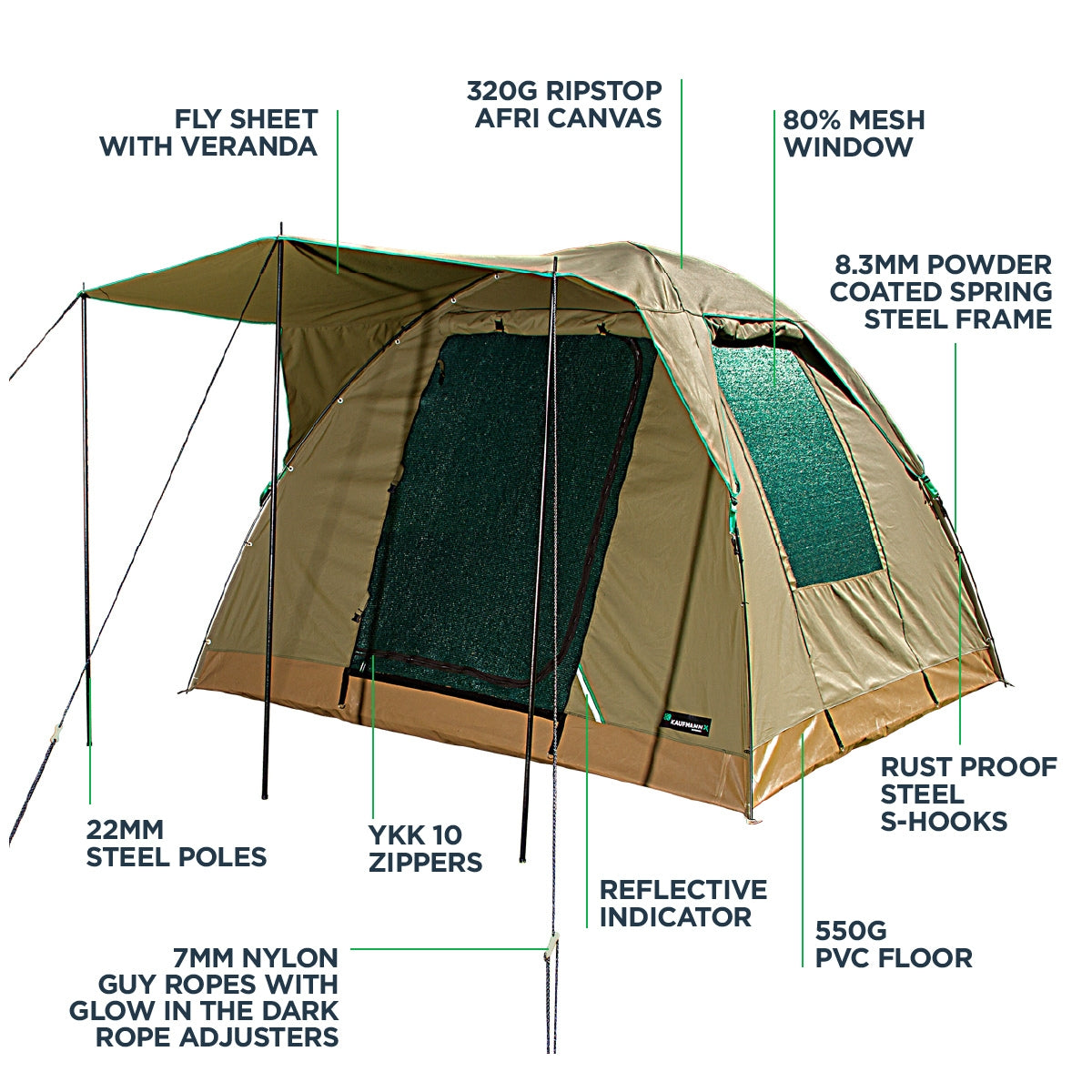 Kaufmann X Afri Canvas Dome Tent 3x3 W/T Fly Sheet