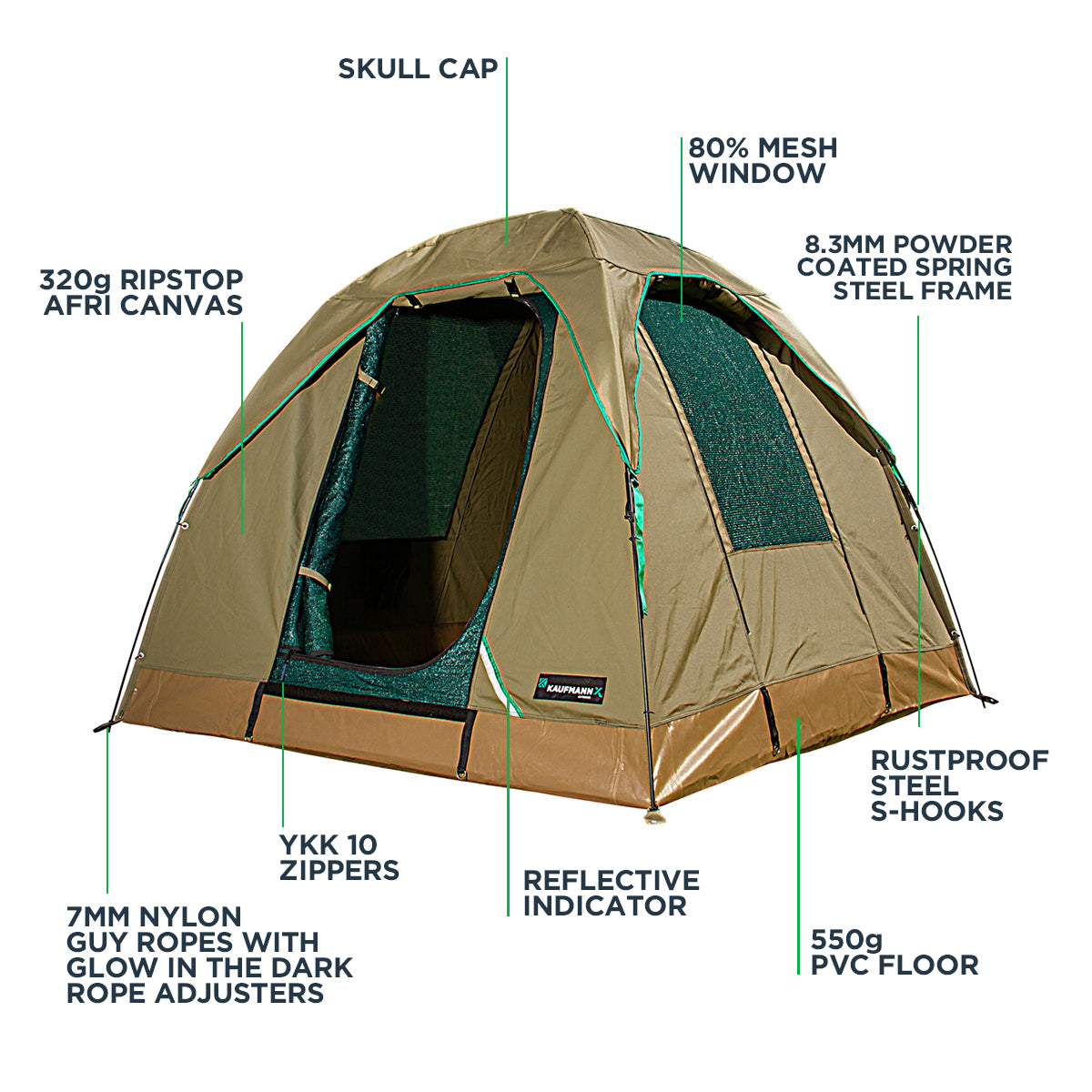 Kaufmann X Afri Canvas Dome Tent 2.1x2.1 Skull Cap
