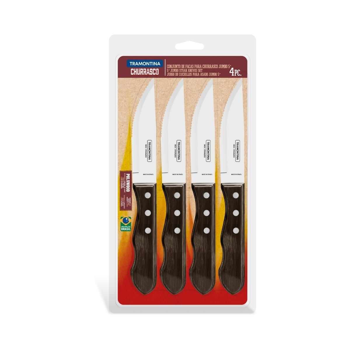 Tramontina Steak Knife Jumbo Set Brown 4 Pc Boxed