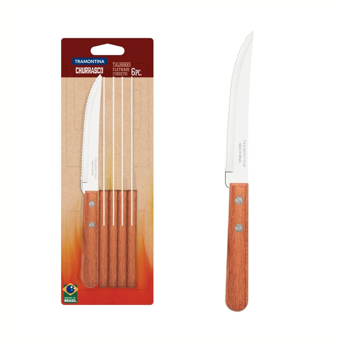 Tramontina Steak Knife Set Natural Wood 6 Pc Bp