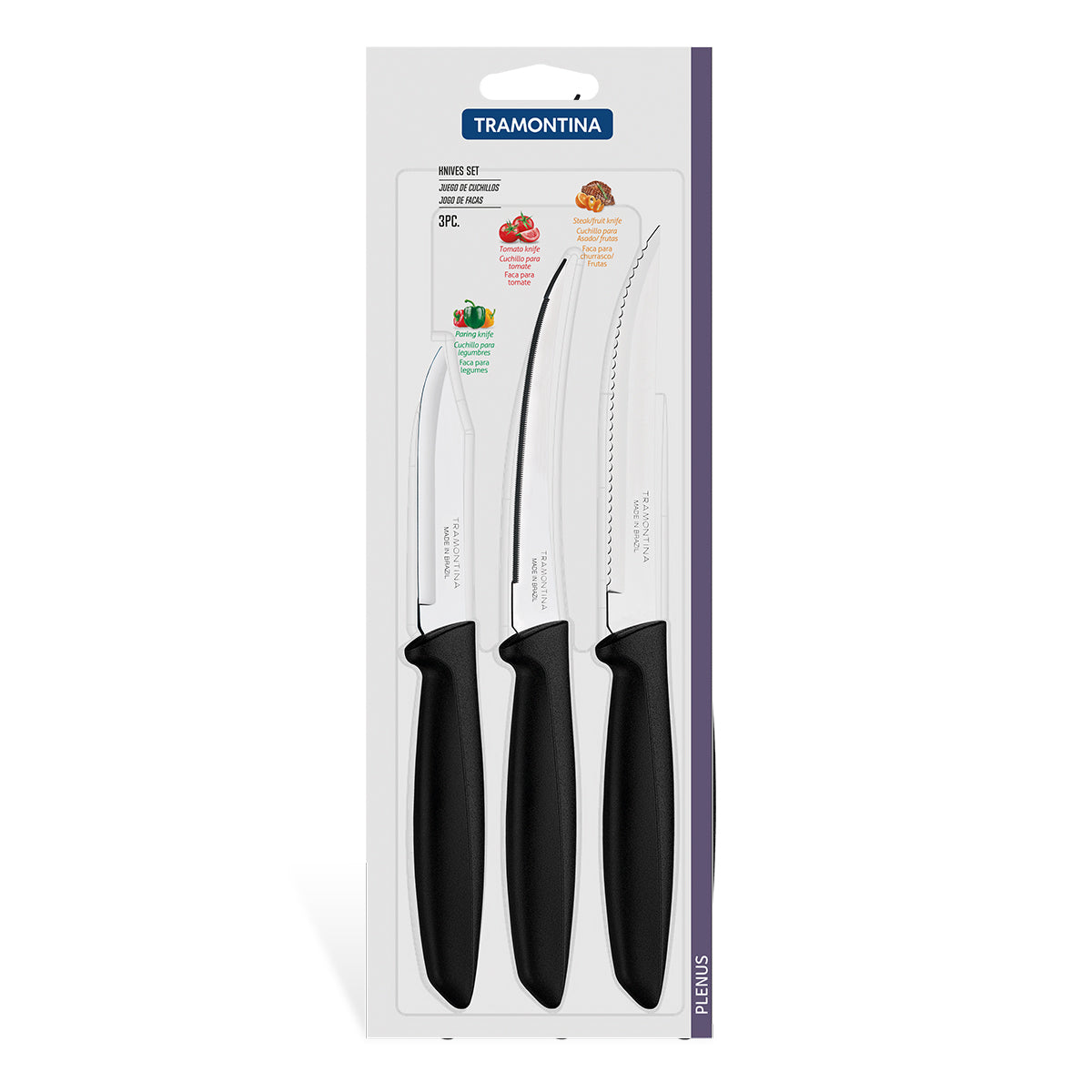Tramontina Plenus Knife Set Black 3 Pc Bp