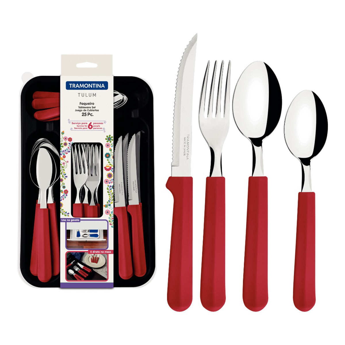 Tramontina Cutlery Tableware Set 25 Pc Red