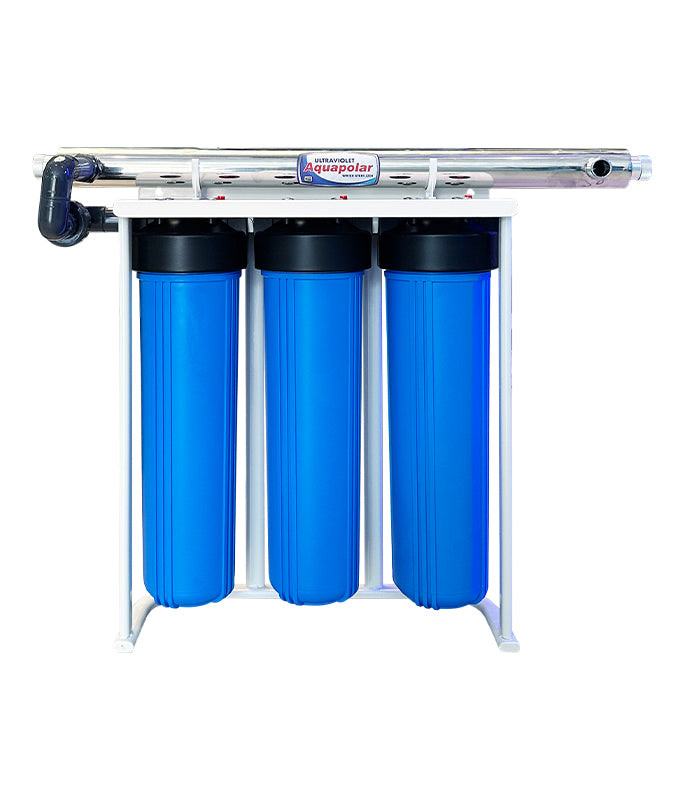 3 Stage Big Blue Water Filter With 55W UV and Cartridges (On Stand)