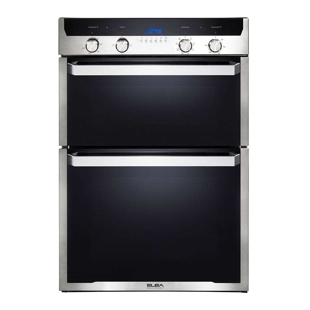 Elba Elio 60Cm Multifunction Electric Double Oven-Stainless Steel And Black Glass Finish