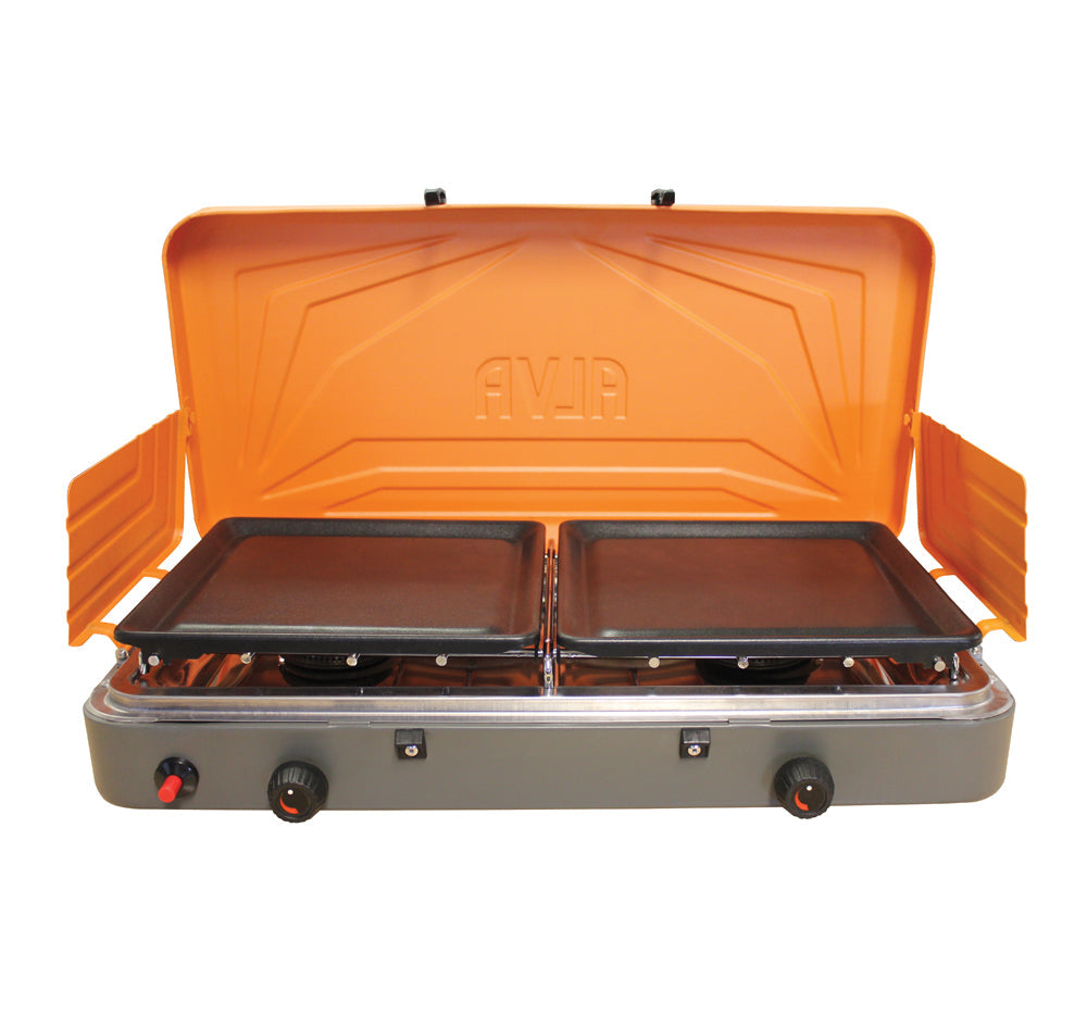 ALVA - 2-BURNER CAMPING STOVE WITH SOLID PLATES (ALL-IN-1 SUITCASE)