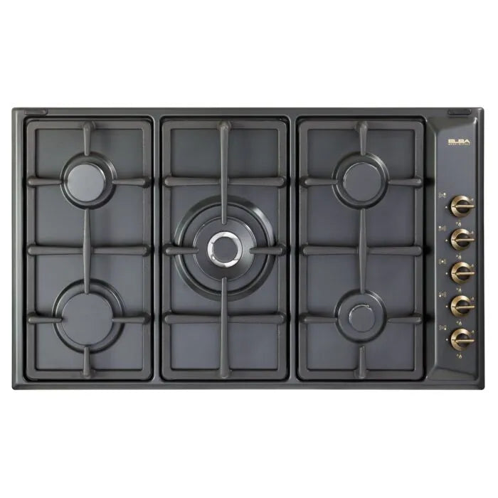 Elba Elio 90Cm 5 Bnr Gas Hob With Central Wok Burner-Black