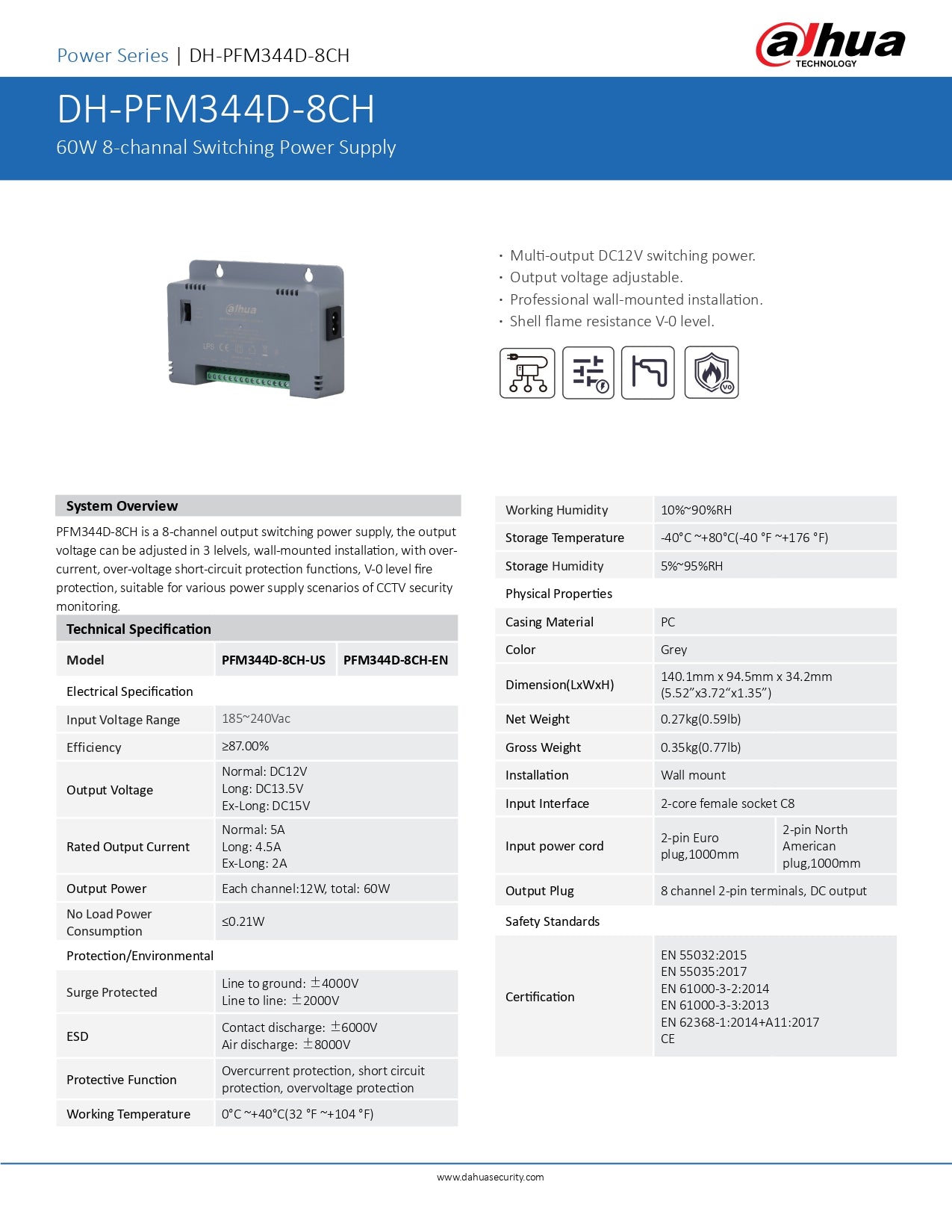 Dahua Power Adapter - 8 Channel