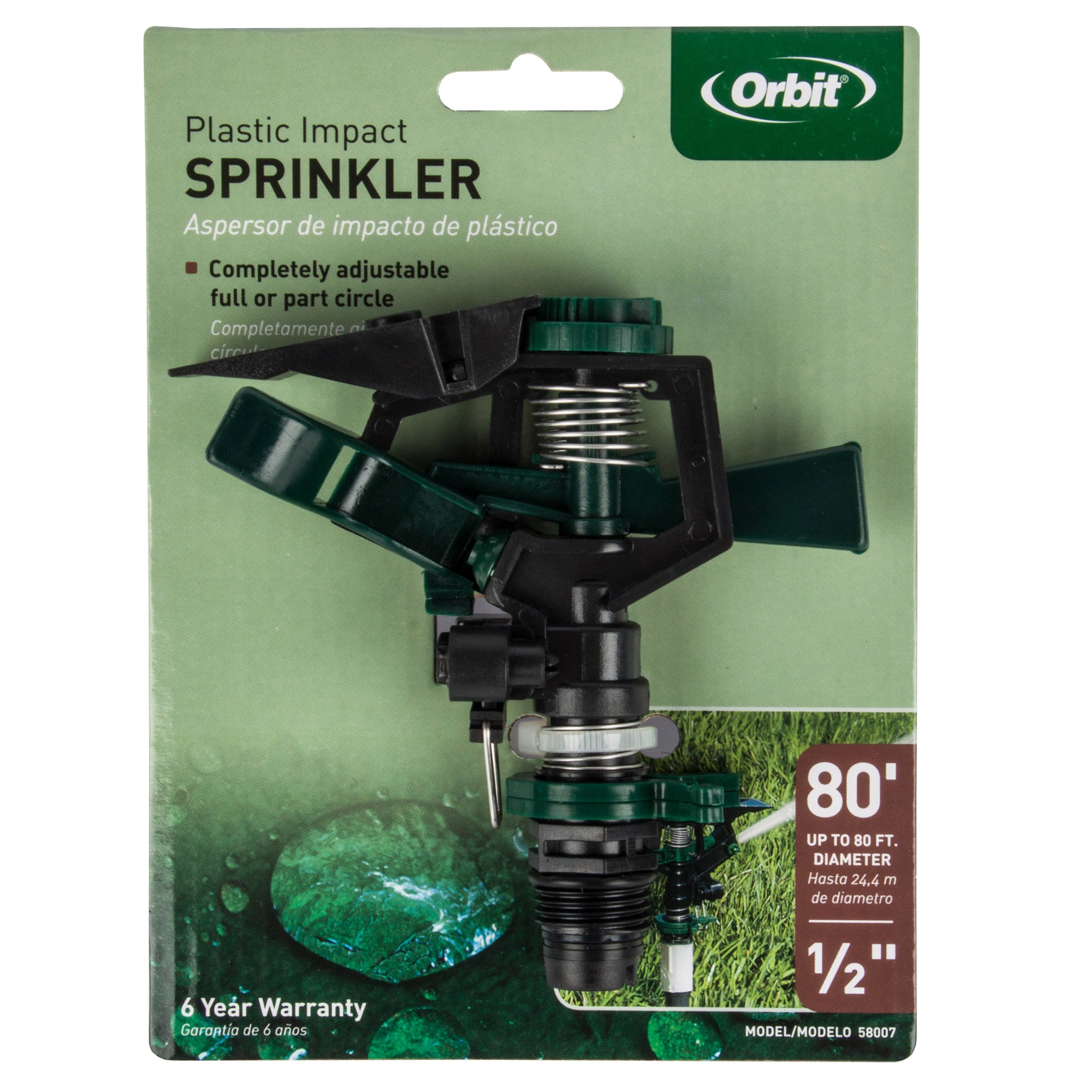 Orbit Impact Sprinkler Plastic Adjustable 1/2 Inch