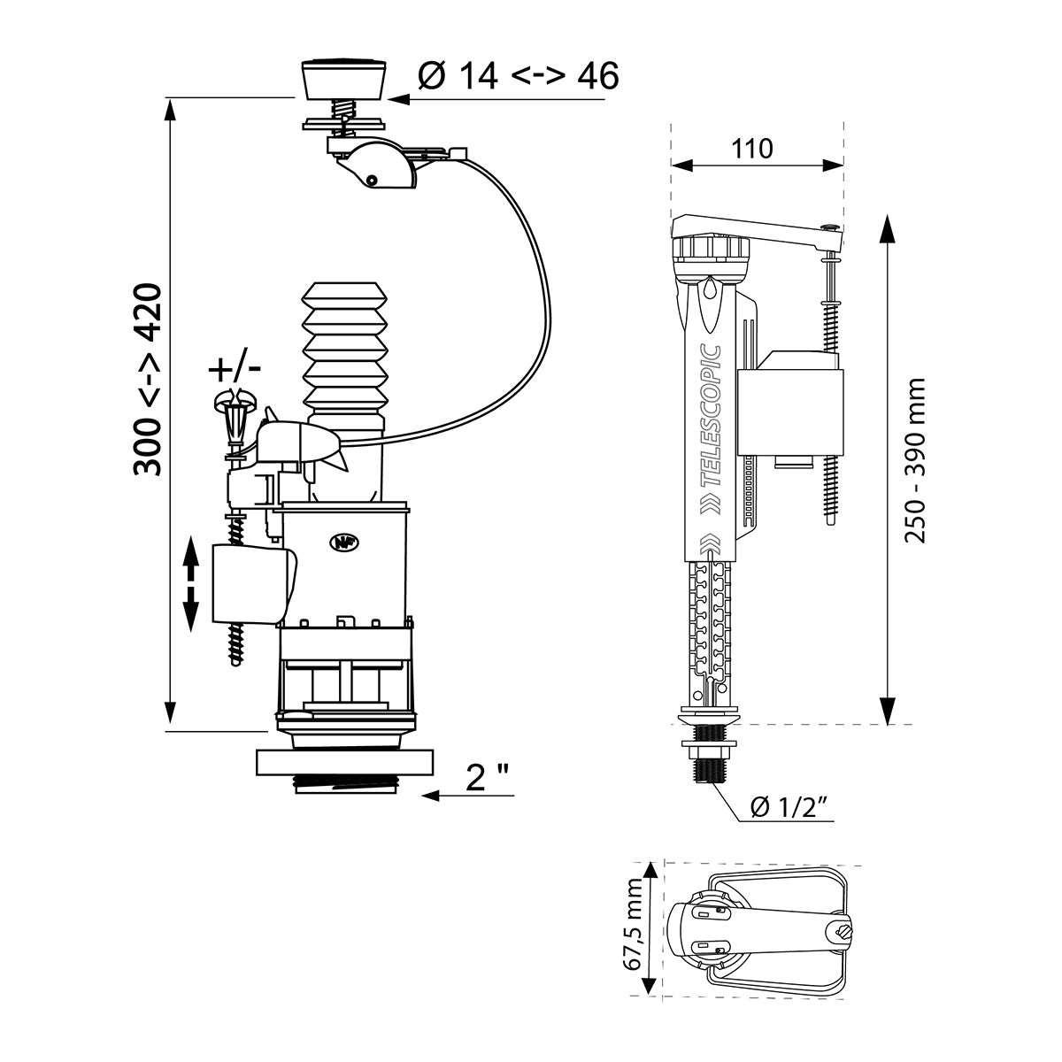 Wirquin Mechanism C/C D/Flush Bibo Mw2 Telescopic