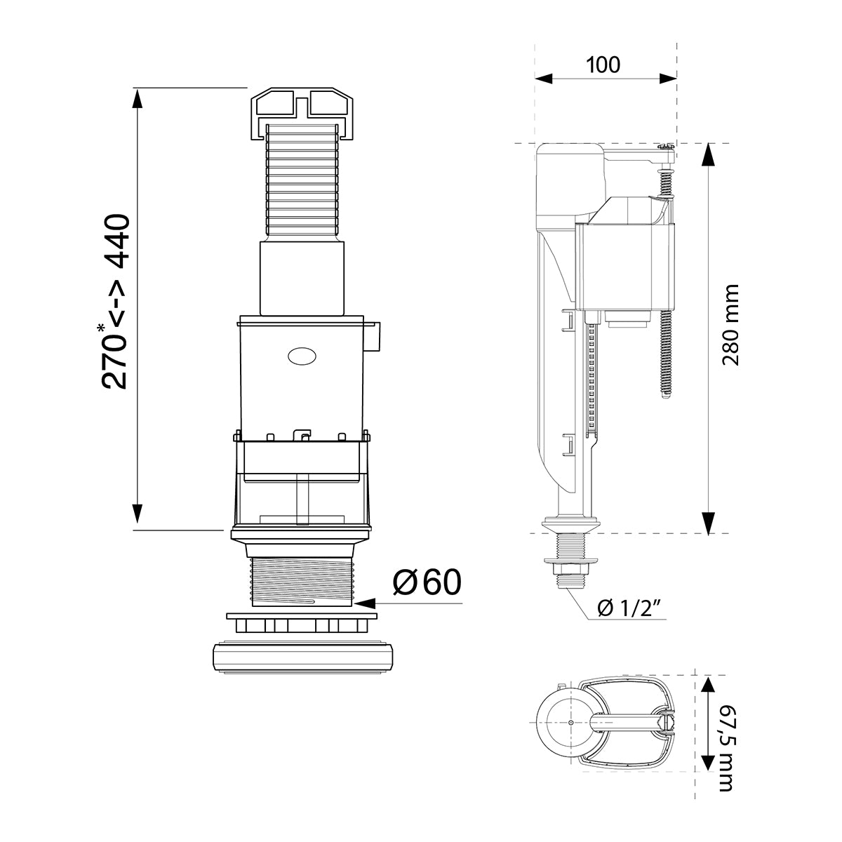 Wirquin Mechanism C/C F/Flush 2 Inch Bi Mxjf (Box)